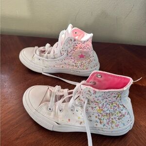 Converse Kids High-Top Sneakers - White with Pink and Multicolor Speckles